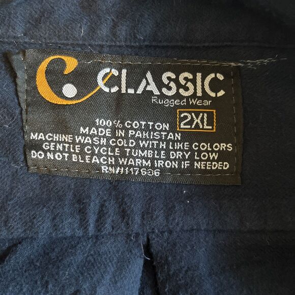 Classic Rugged Wear Men’s Shirt 2XL Navy Blue Flannel Cotton Workwear Cabincore - Picture 3 of 7